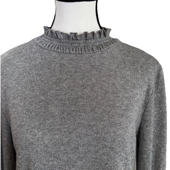 Talbots Women’s Small Black Velvet Tie Smocked Neck Top Gray Metallic Coquette - Picture 3 of 5